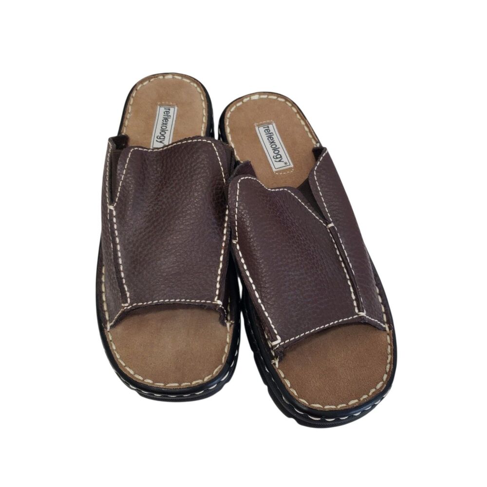 LIKE NEW Reflexology Women's Brown Leather Sandals, Size 8 W